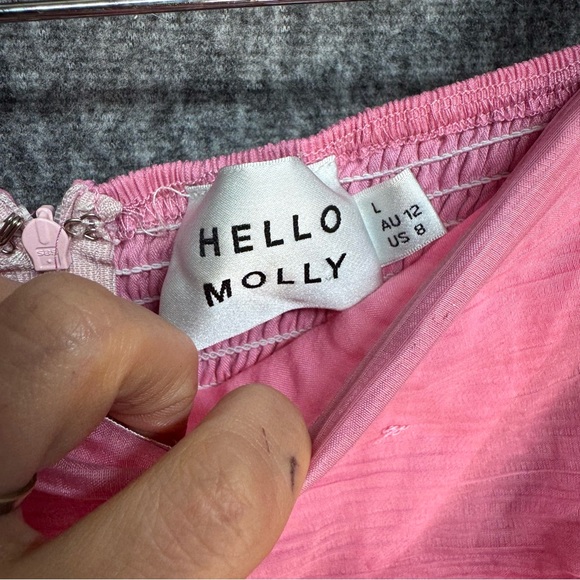 HELLO MOLLY NUMBER ONE OPTION STRAPLESS MIDI DRESS PINK LARGE TIERED RUFFLE - Picture 7 of 12